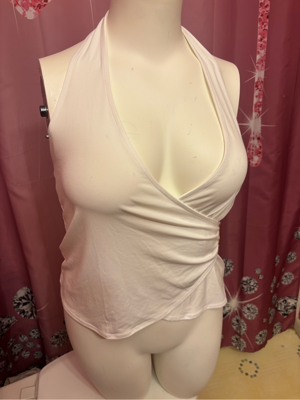 Women's White Halter Wrap Top - Sleeveless V-Neck